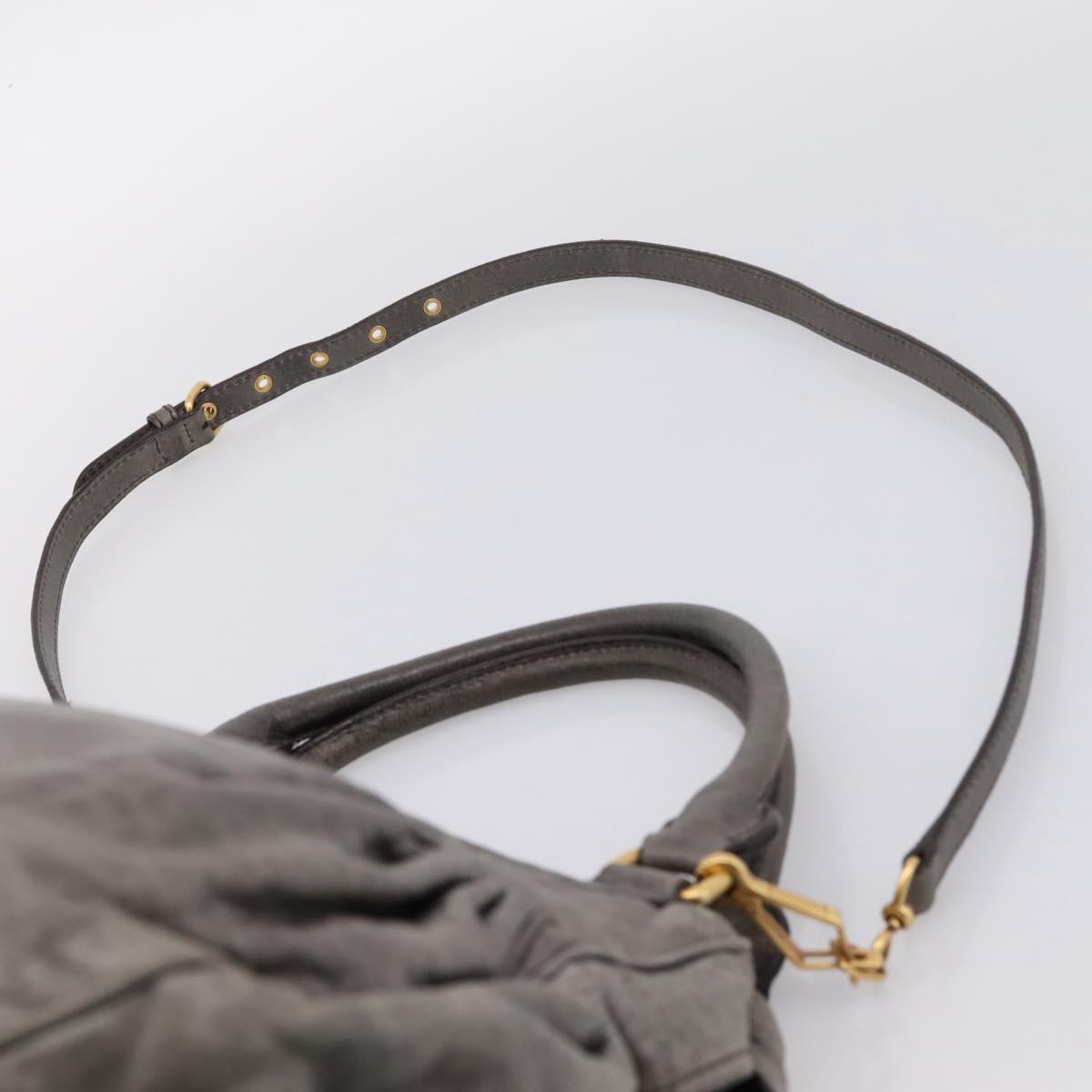 Miu Miu Vitellolux Hand Bag Leather 2way Gray Gold Auth 204126V