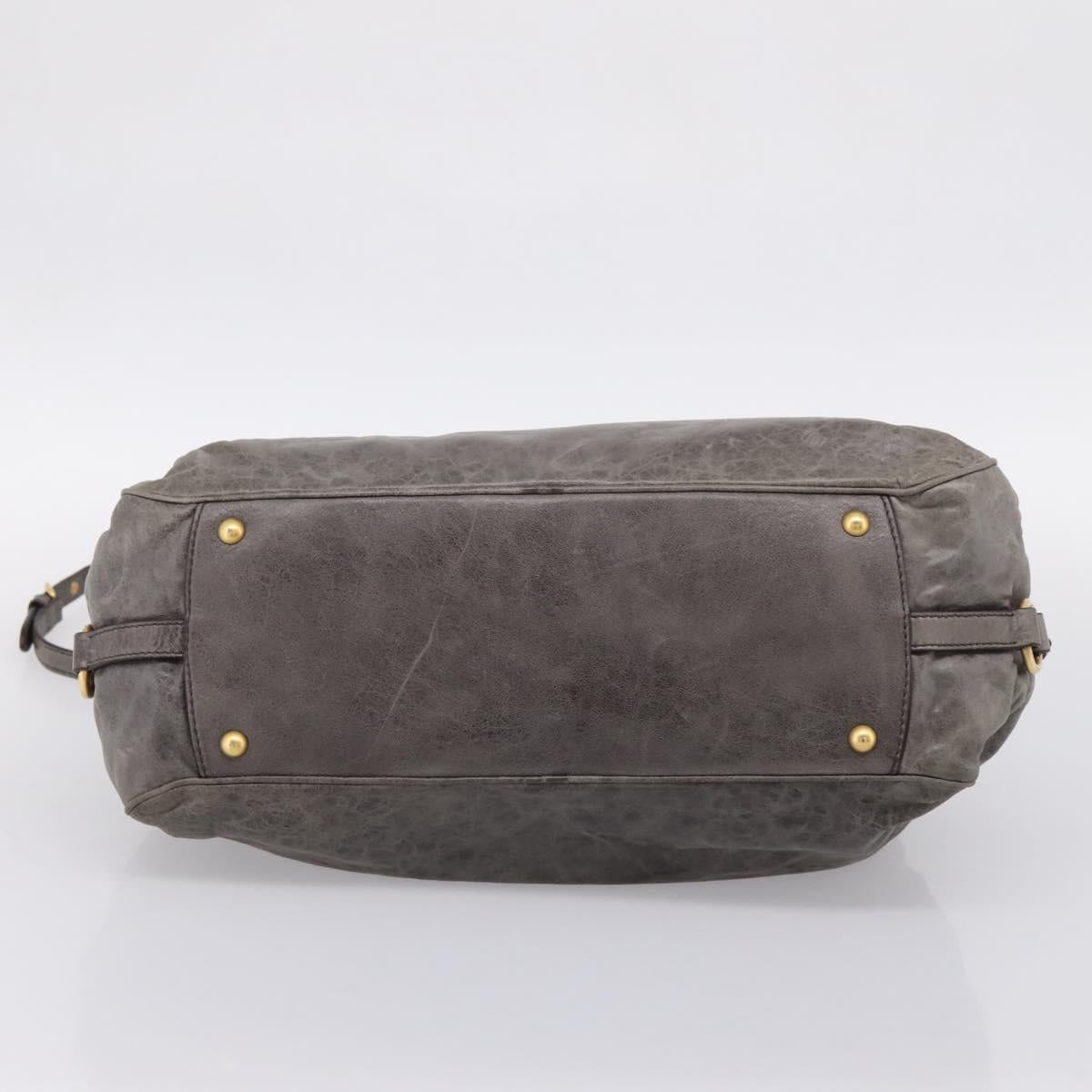 Miu Miu Vitellolux Hand Bag Leather 2way Gray Gold Auth 204126V