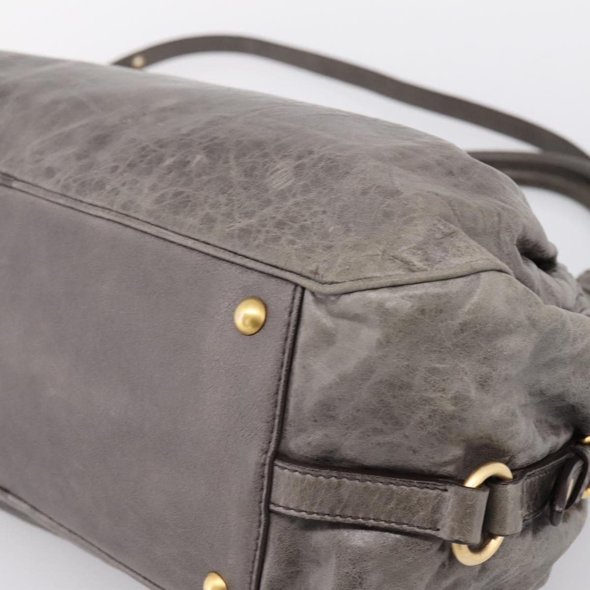 Miu Miu Vitellolux Hand Bag Leather 2way Gray Gold Auth 204126V