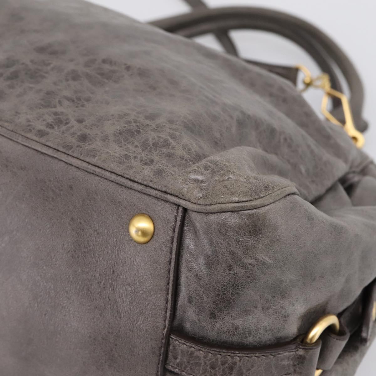 Miu Miu Vitellolux Hand Bag Leather 2way Gray Gold Auth 204126V