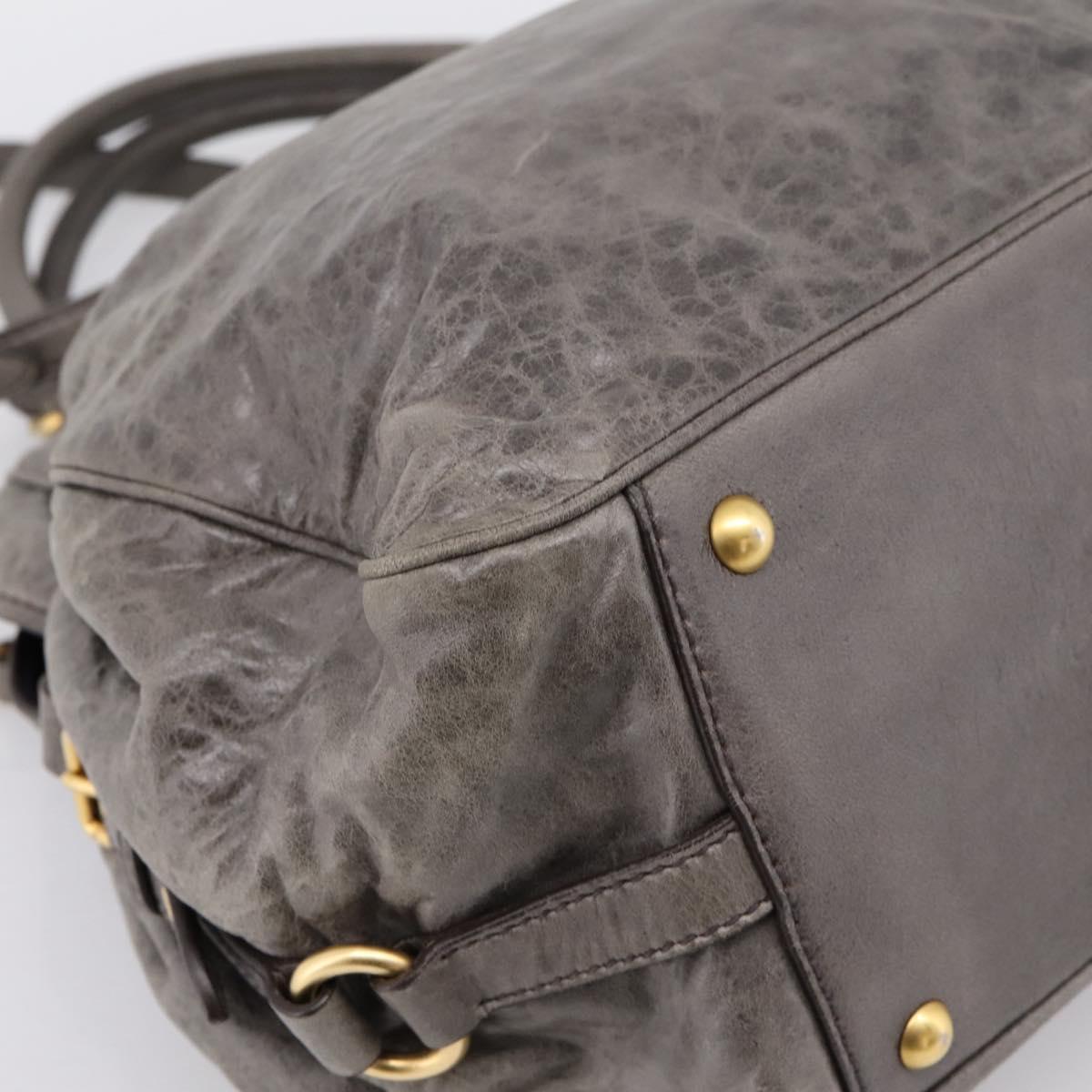 Miu Miu Vitellolux Hand Bag Leather 2way Gray Gold Auth 204126V