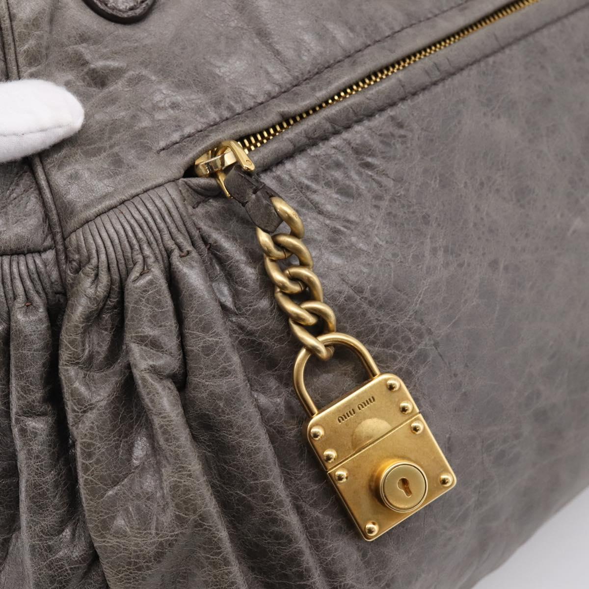 Miu Miu Vitellolux Hand Bag Leather 2way Gray Gold Auth 204126V