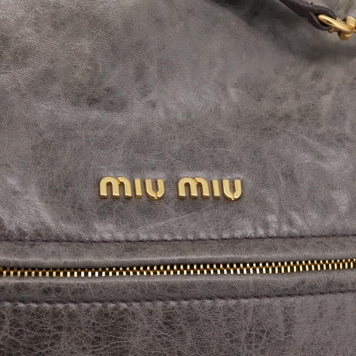 Miu Miu Vitellolux Hand Bag Leather 2way Gray Gold Auth 204126V