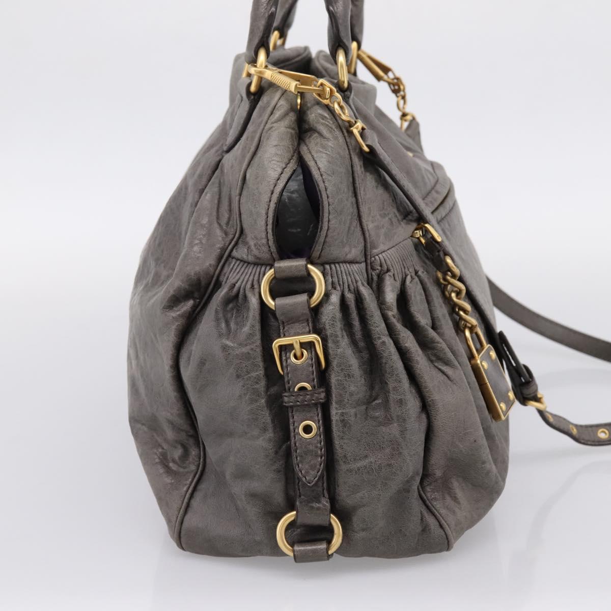 Miu Miu Vitellolux Hand Bag Leather 2way Gray Gold Auth 204126V
