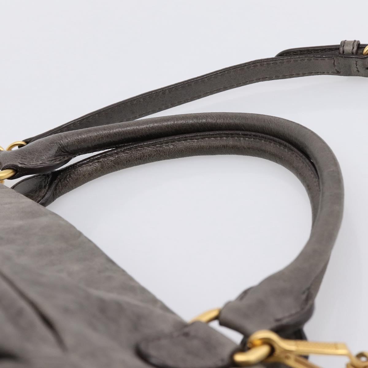Miu Miu Vitellolux Hand Bag Leather 2way Gray Gold Auth 204126V