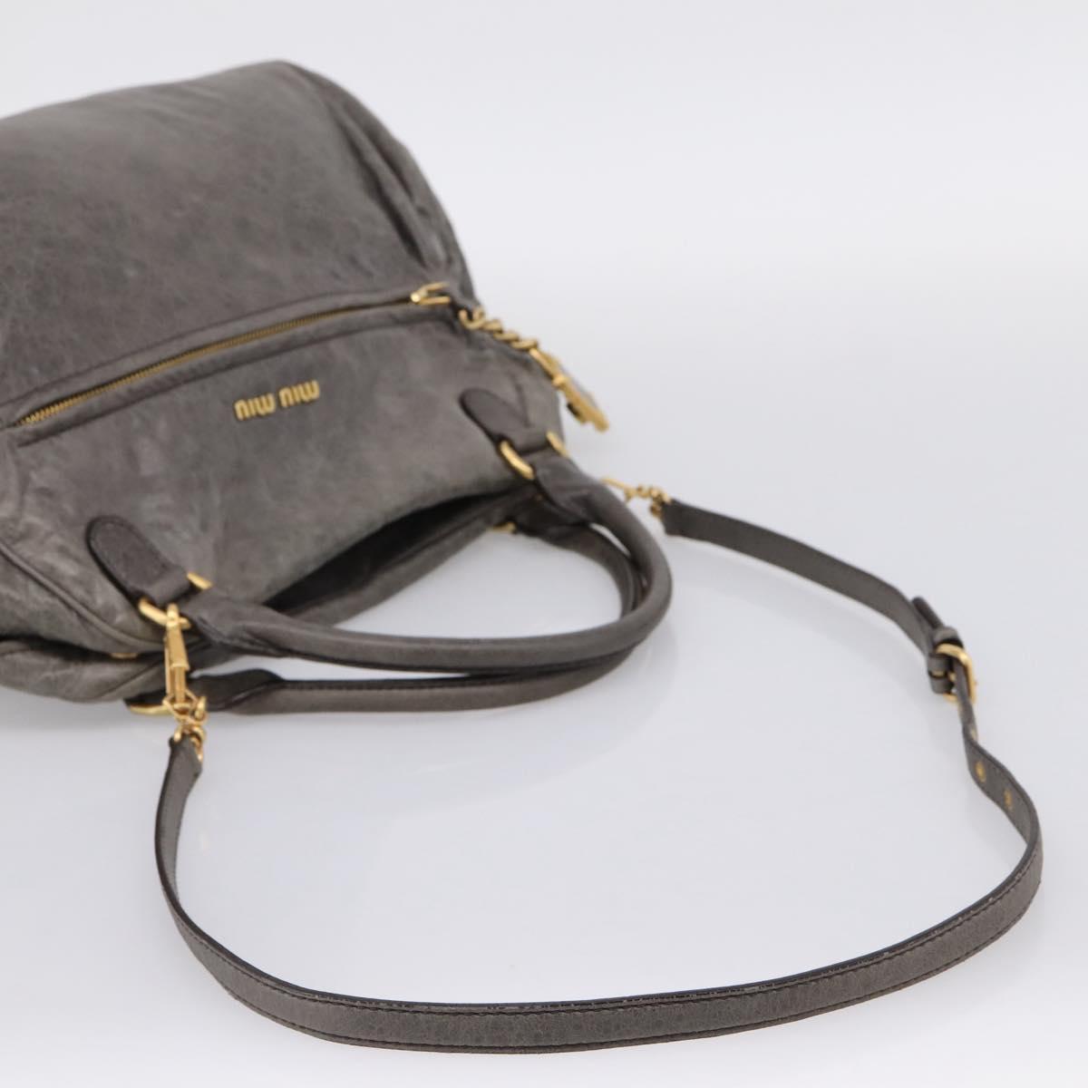 Miu Miu Vitellolux Hand Bag Leather 2way Gray Gold Auth 204126V