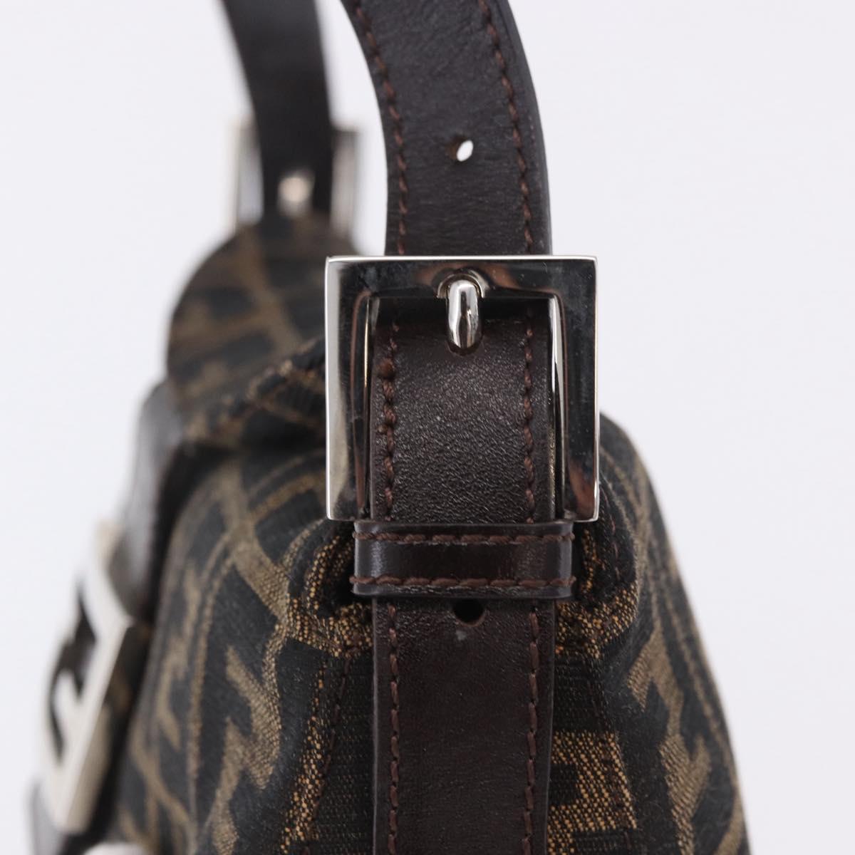 FENDI Zucca Canvas Mamma Baguette Shoulder Bag Brown Black Auth 204131V