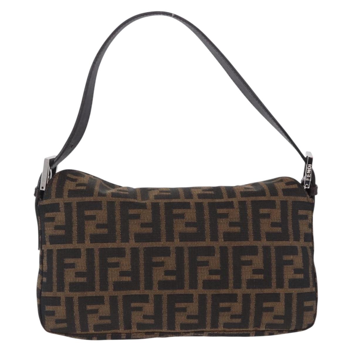 FENDI Zucca Canvas Mamma Baguette Shoulder Bag Brown Black Auth 204131V
