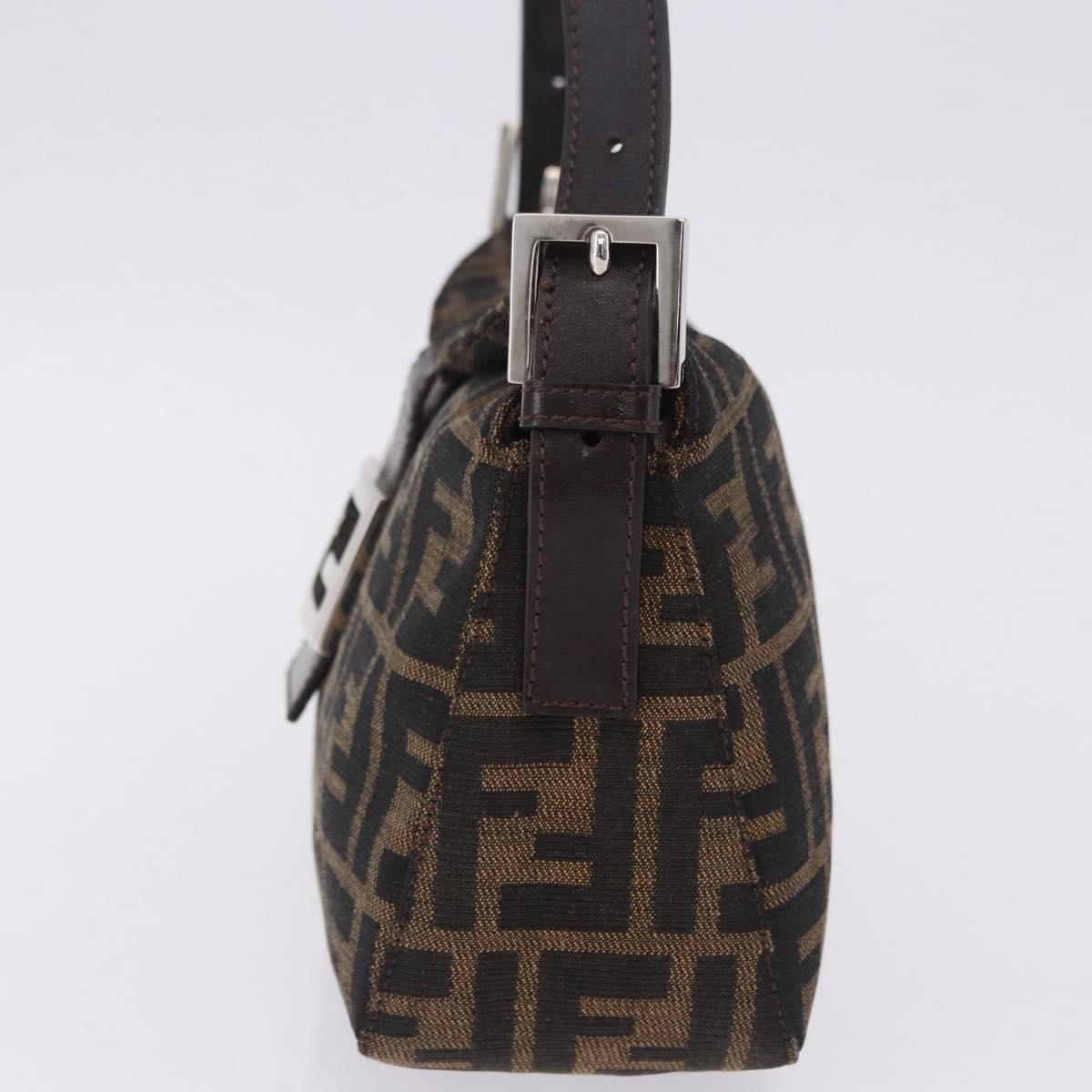 FENDI Zucca Canvas Mamma Baguette Shoulder Bag Brown Black Auth 204131V