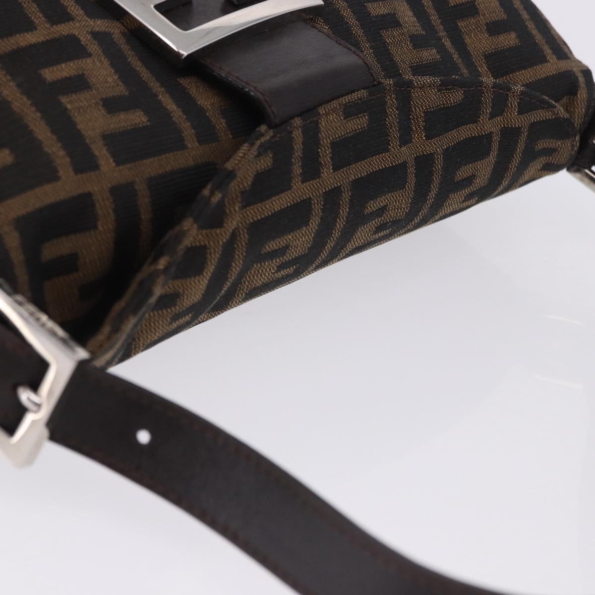FENDI Zucca Canvas Mamma Baguette Shoulder Bag Brown Black Auth 204131V