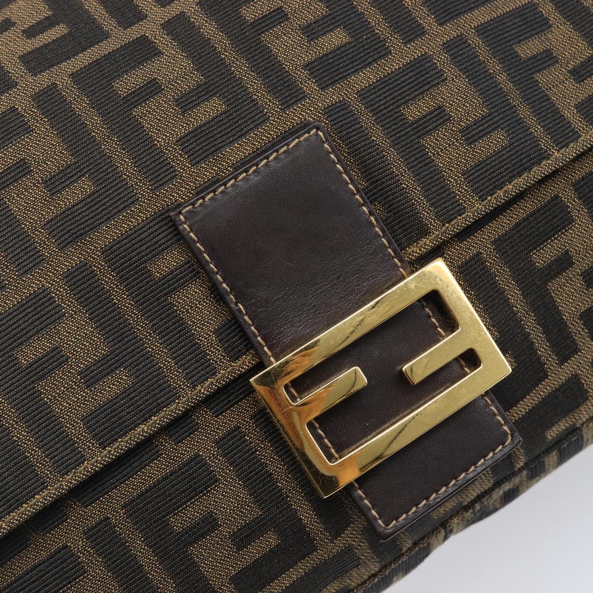 FENDI Zucca Canvas Mamma Baguette Shoulder Bag Black Brown Auth 204132V