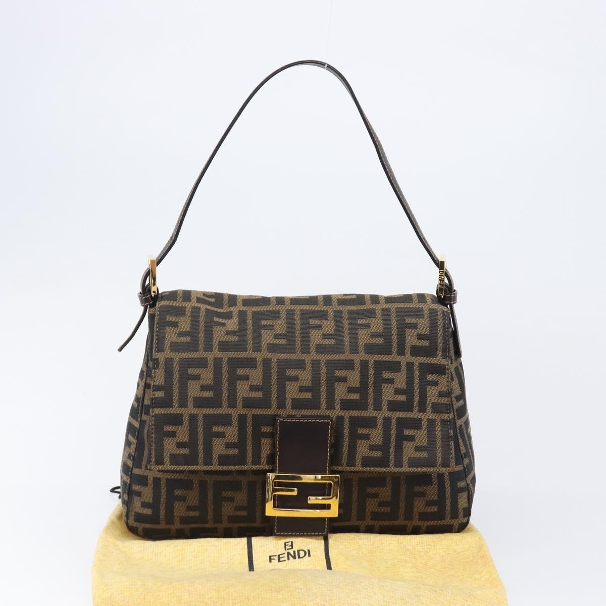 FENDI Zucca Canvas Mamma Baguette Shoulder Bag Black Brown Auth 204132V