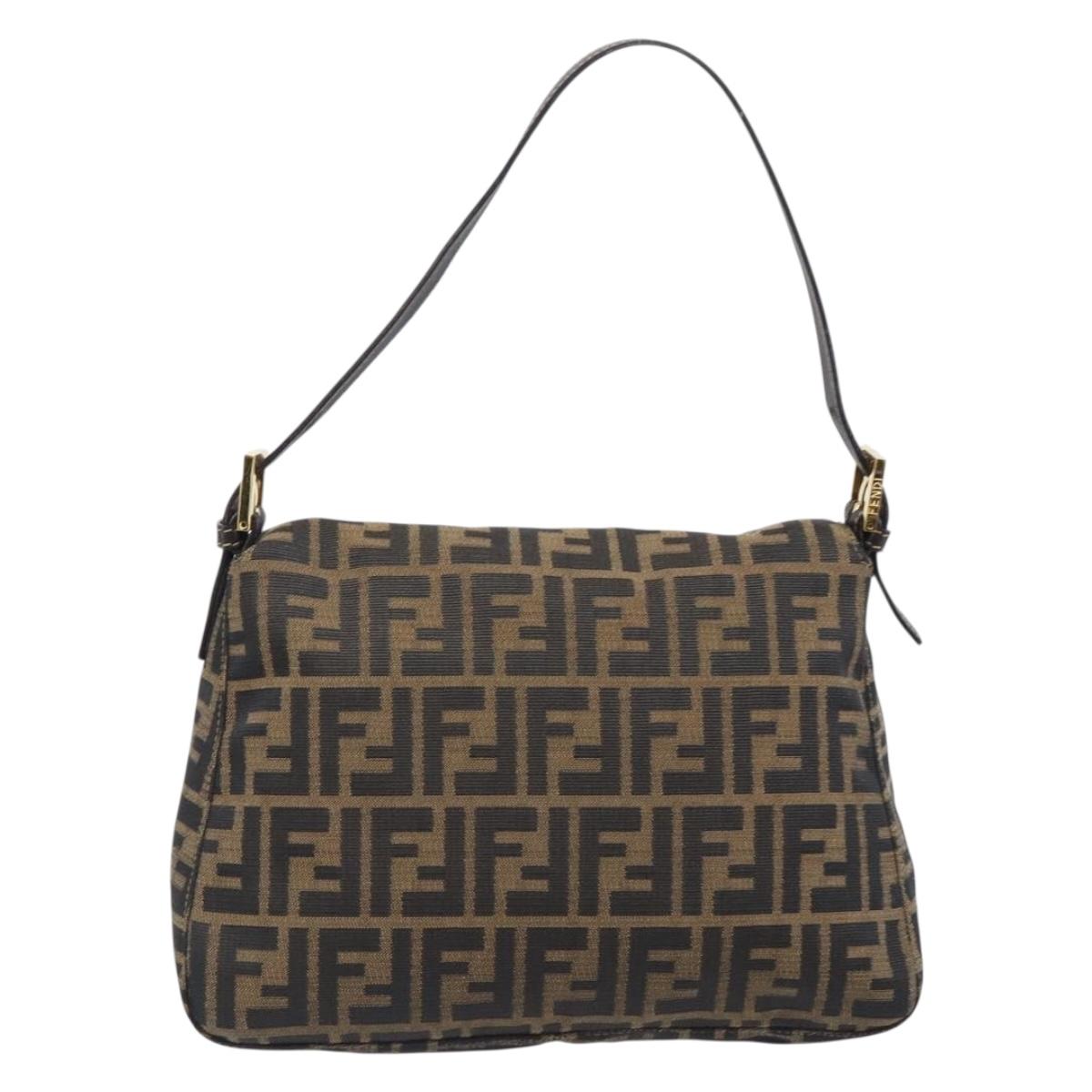 FENDI Zucca Canvas Mamma Baguette Shoulder Bag Black Brown Auth 204132V