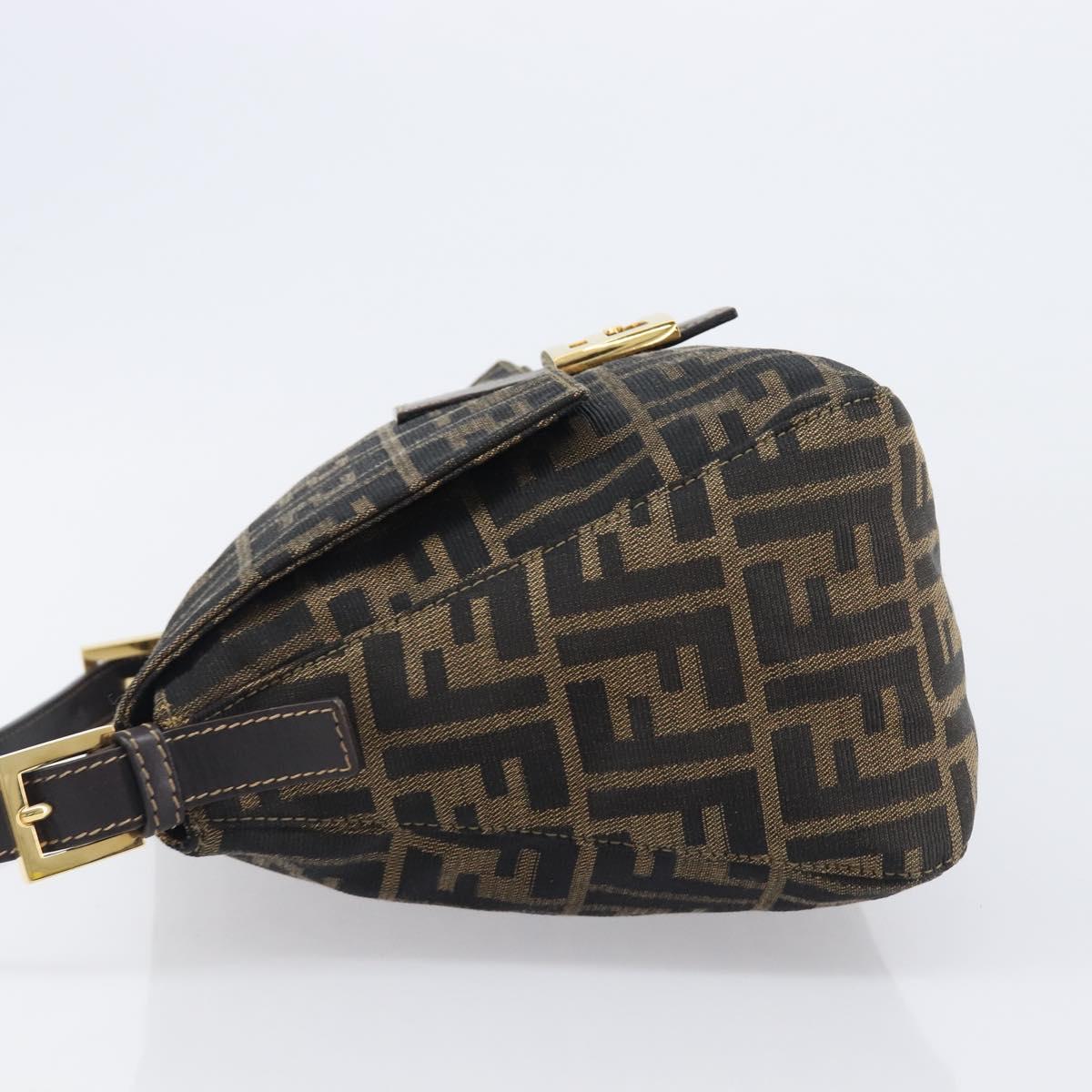 FENDI Zucca Canvas Mamma Baguette Shoulder Bag Black Brown Auth 204132V