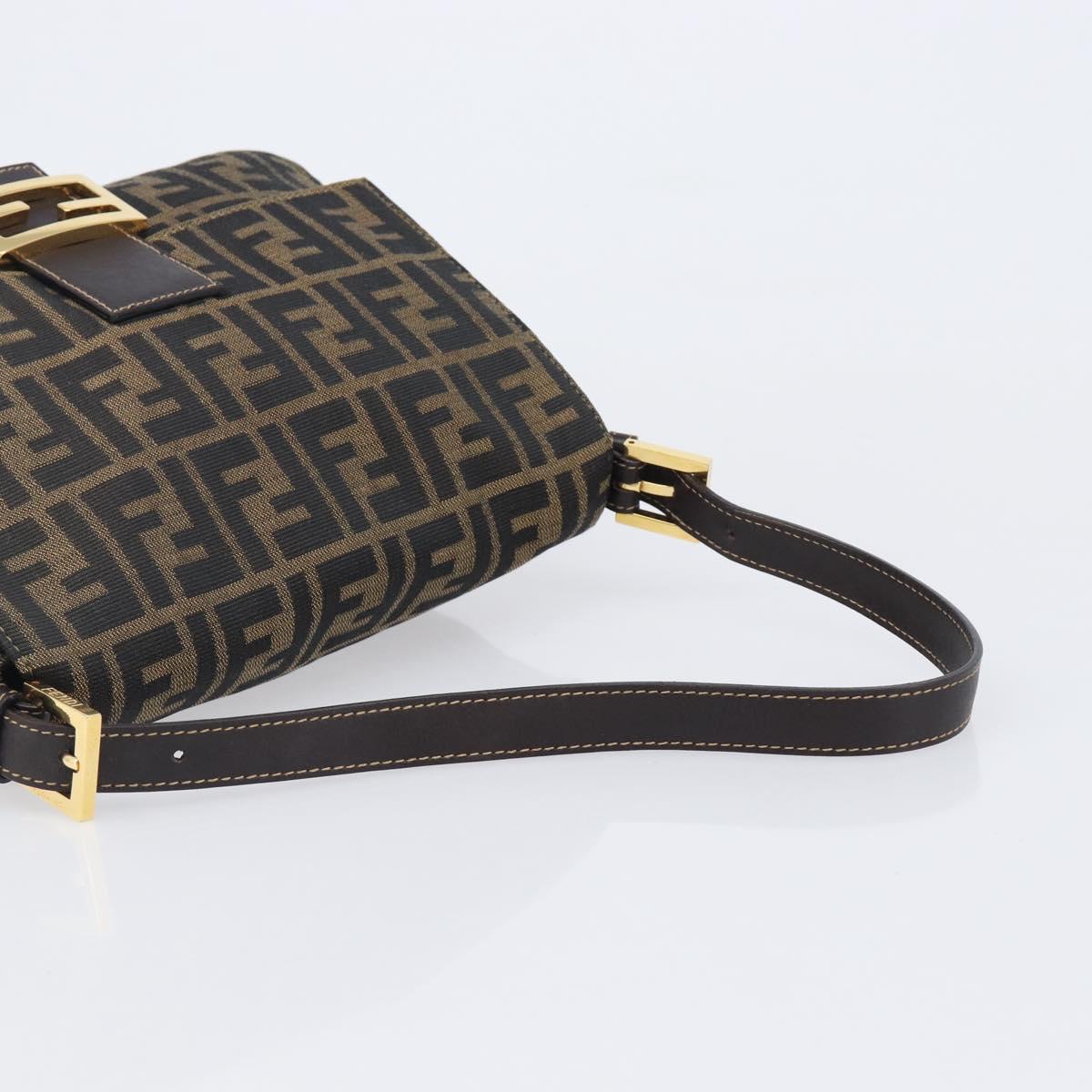 FENDI Zucca Canvas Mamma Baguette Shoulder Bag Black Brown Auth 204132V