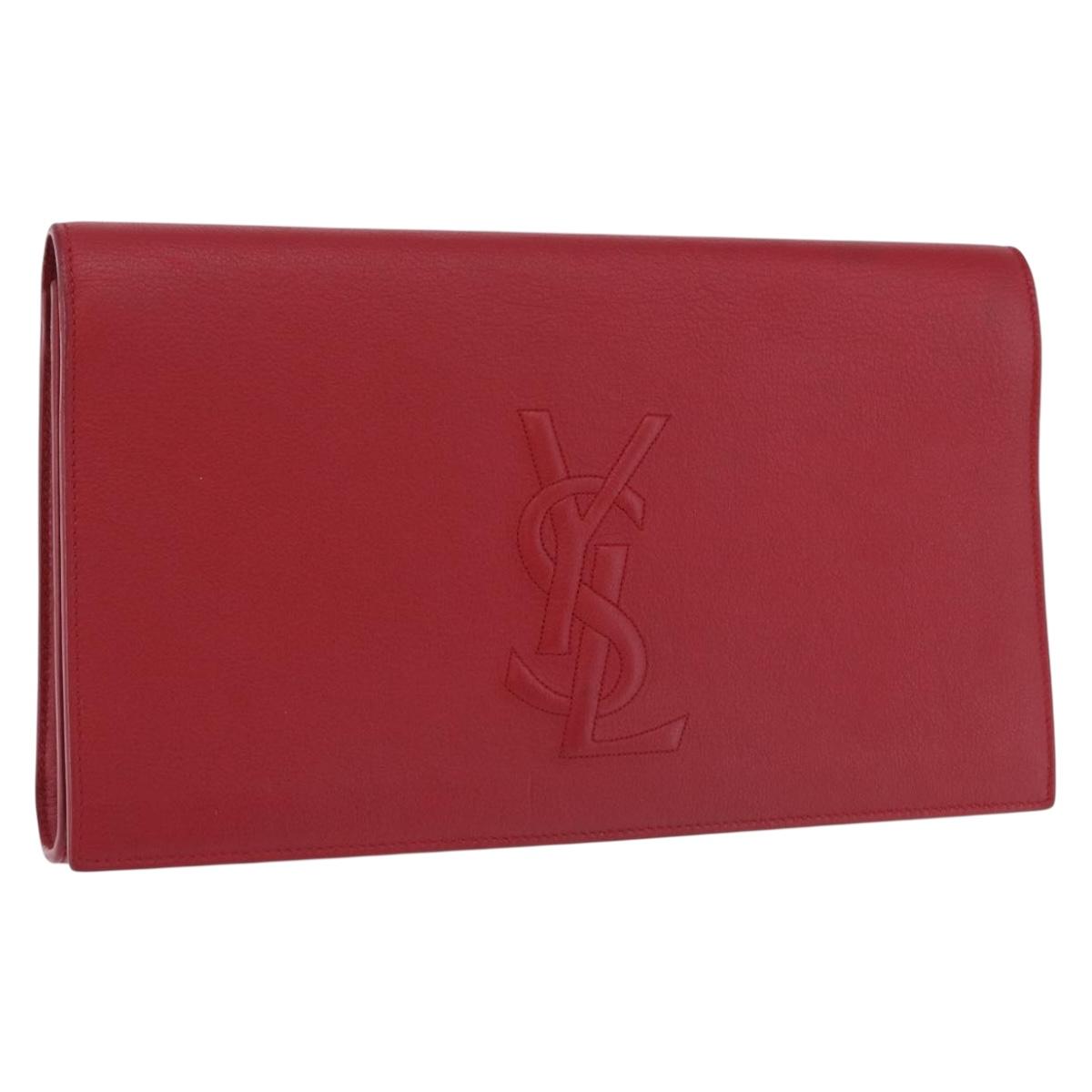 SAINT LAURENT Clutch Bag Leather Red Gold Auth 204133A