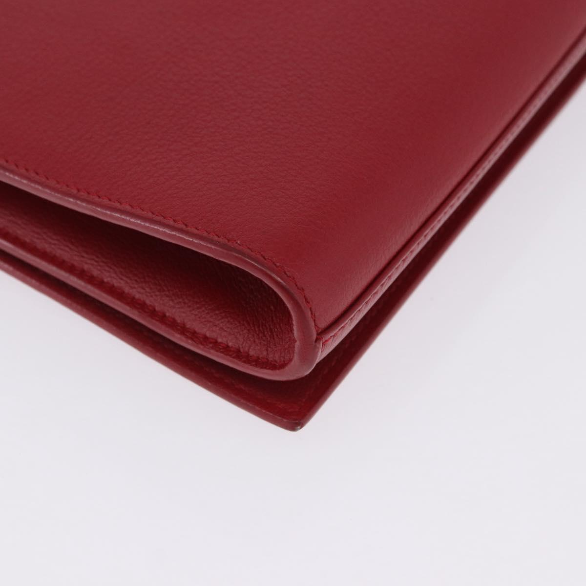 SAINT LAURENT Clutch Bag Leather Red Gold Auth 204133A