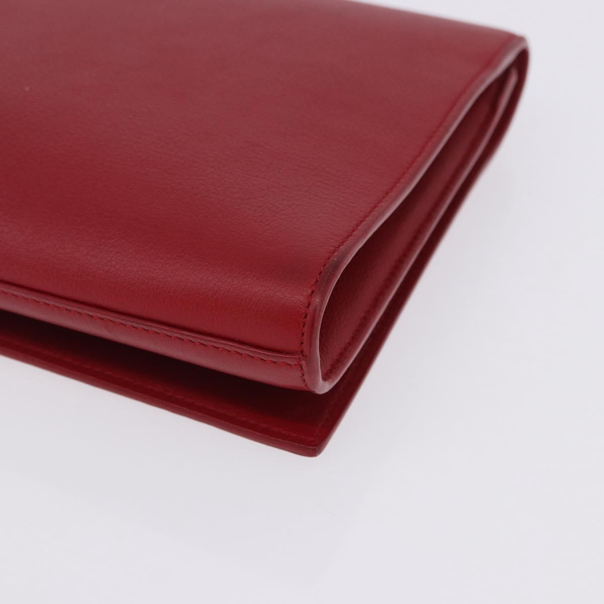 SAINT LAURENT Clutch Bag Leather Red Gold Auth 204133A