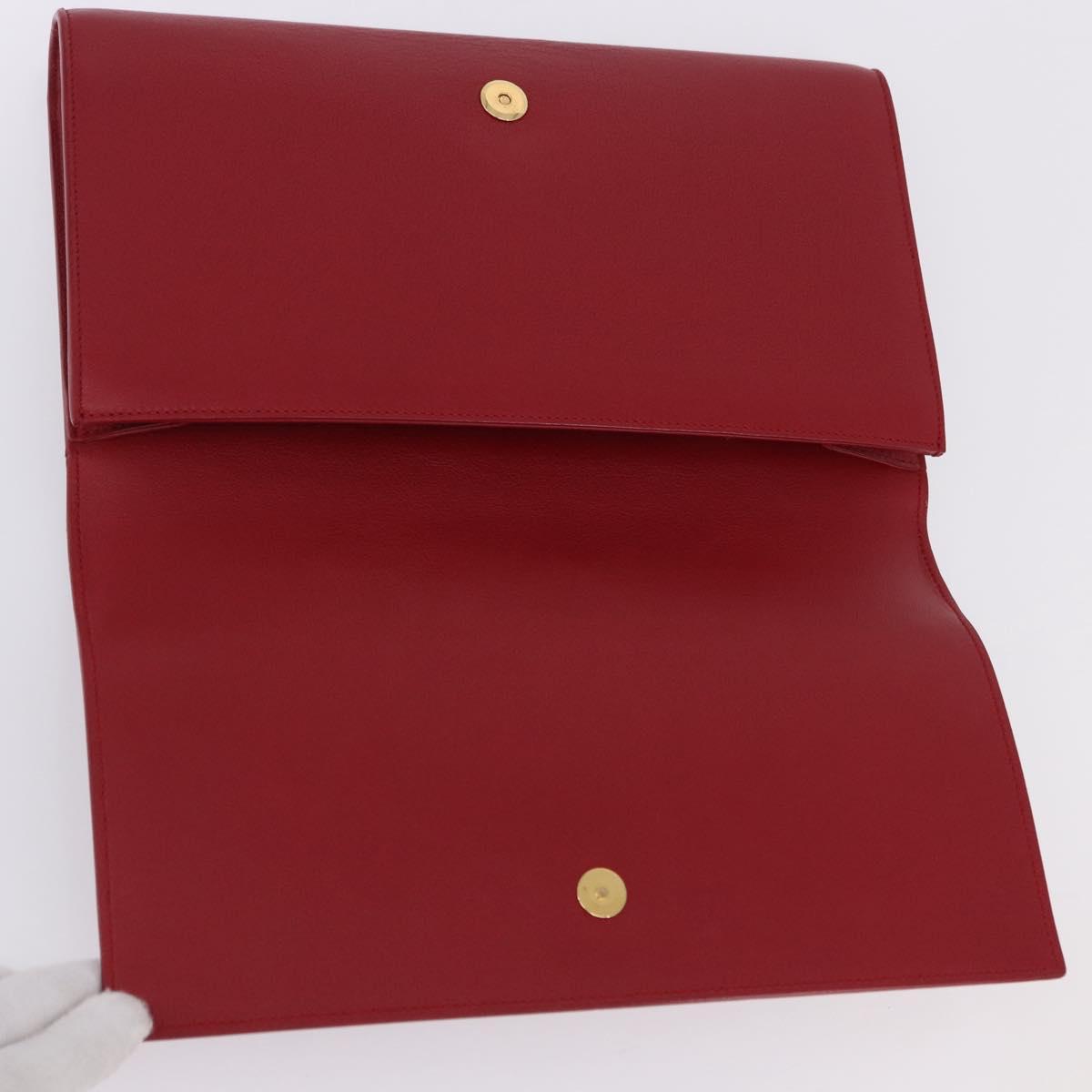 SAINT LAURENT Clutch Bag Leather Red Gold Auth 204133A