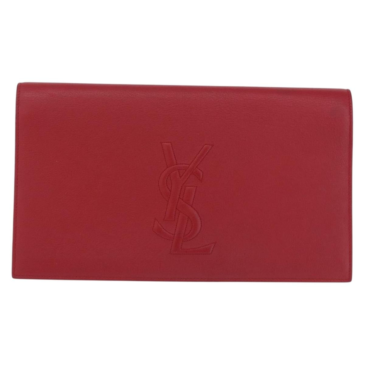 SAINT LAURENT Clutch Bag Leather Red Gold Auth 204133A