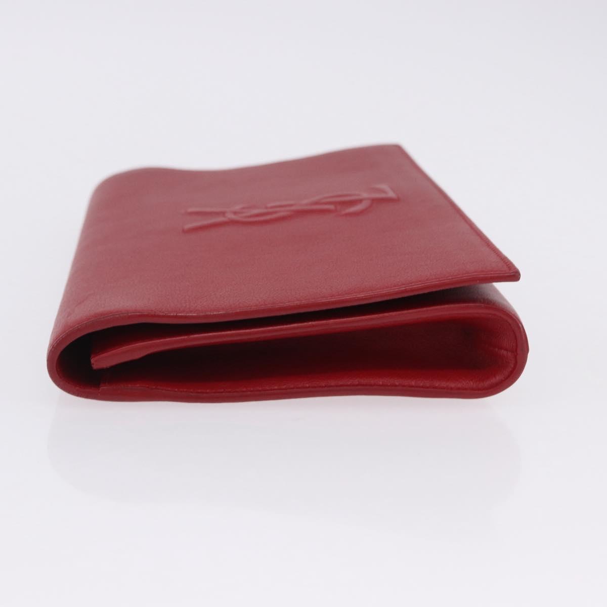 SAINT LAURENT Clutch Bag Leather Red Gold Auth 204133A