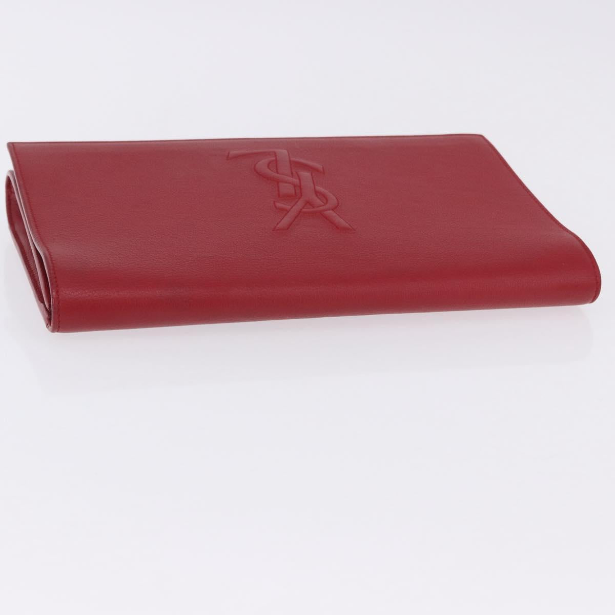 SAINT LAURENT Clutch Bag Leather Red Gold Auth 204133A