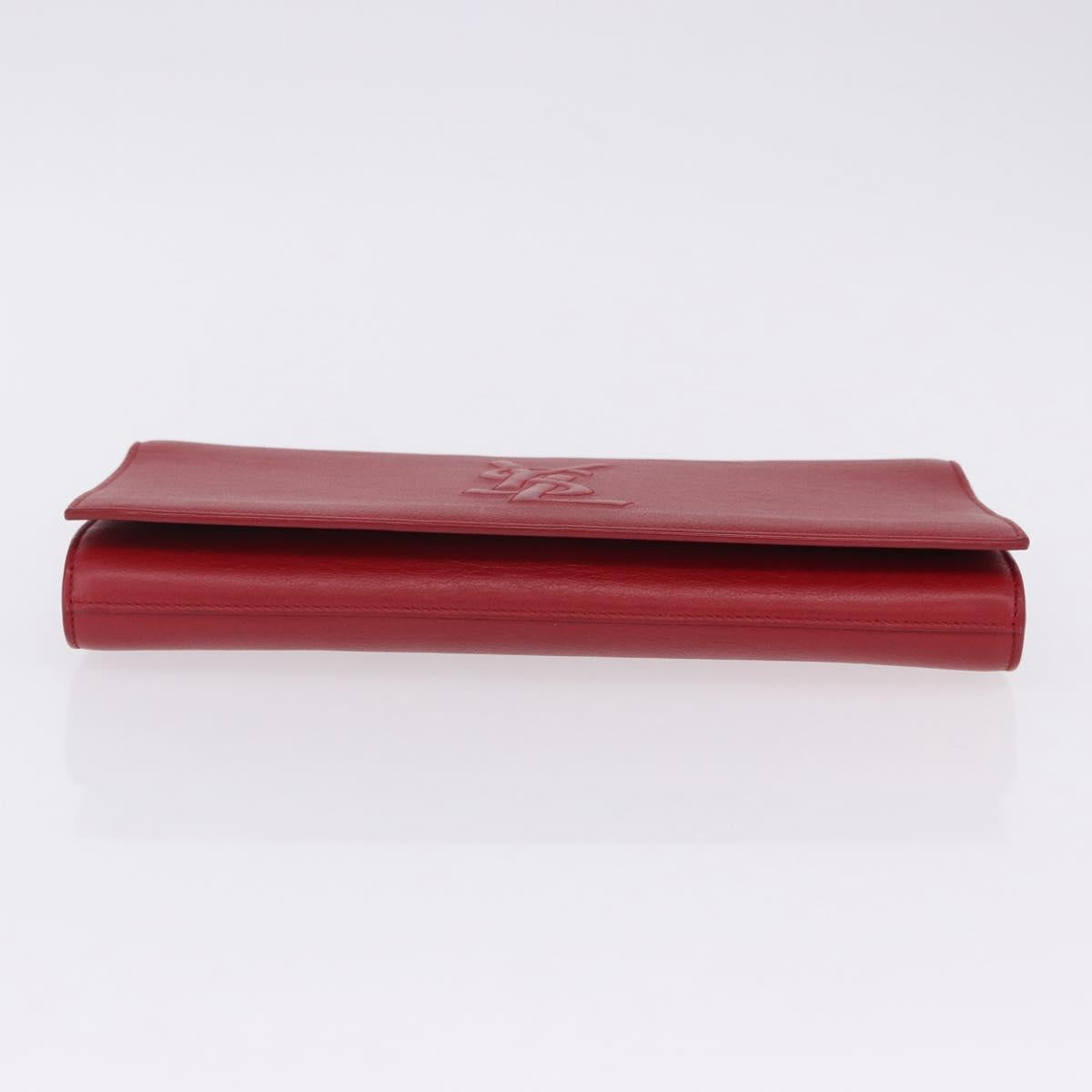 SAINT LAURENT Clutch Bag Leather Red Gold Auth 204133A