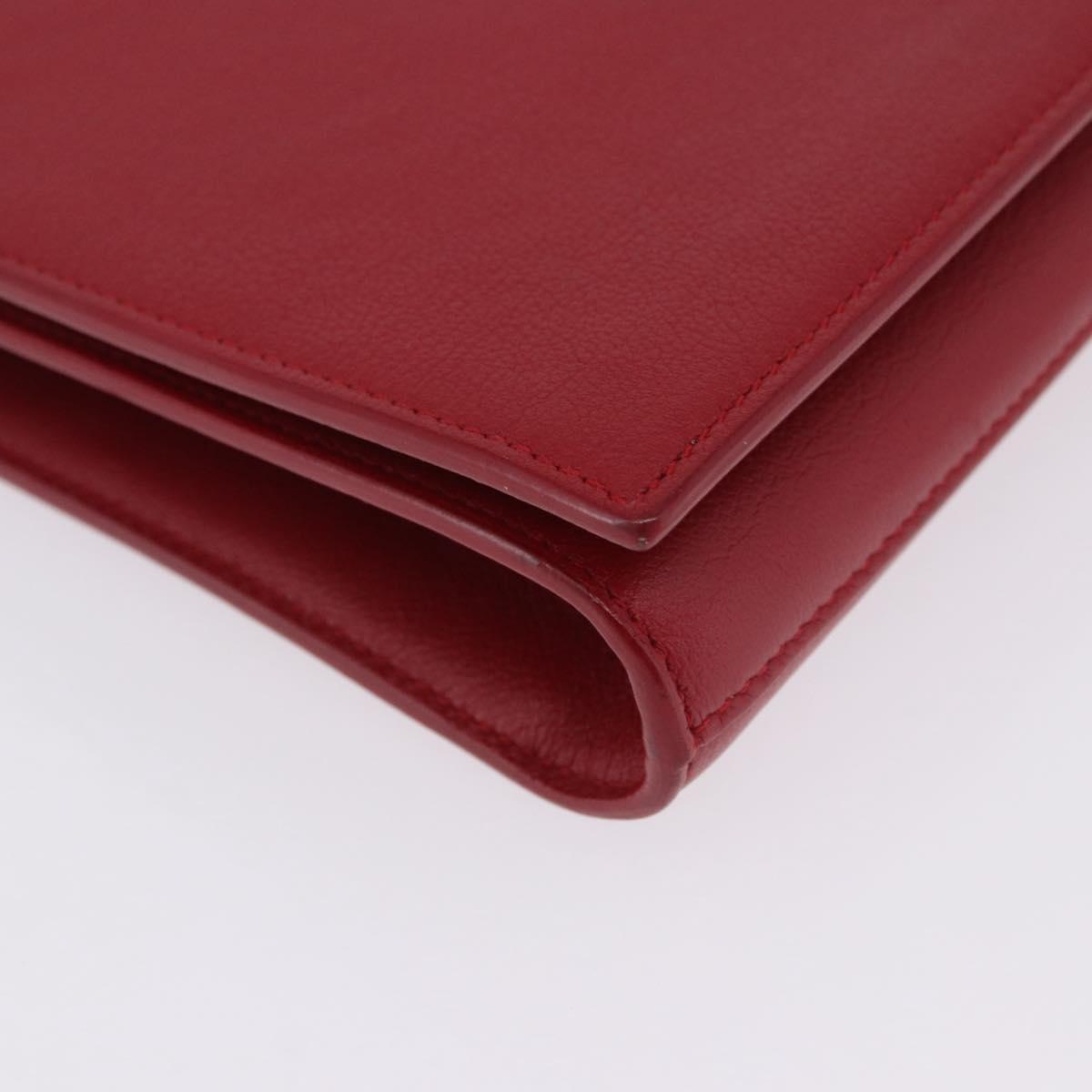 SAINT LAURENT Clutch Bag Leather Red Gold Auth 204133A