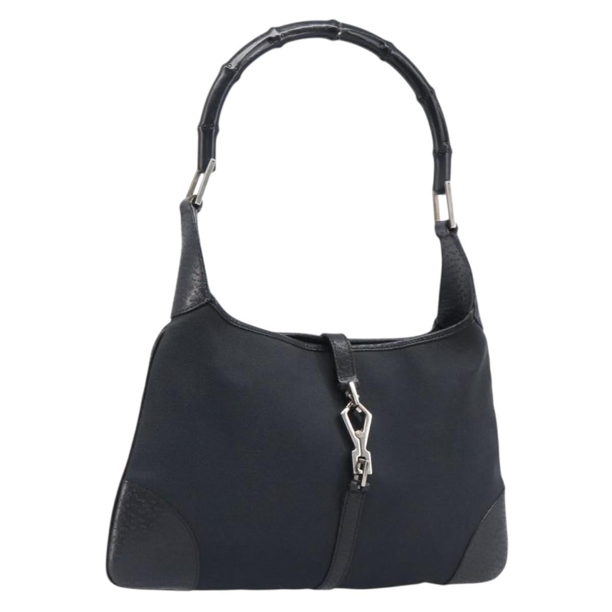 GUCCI Bamboo Jackie Shoulder Bag Canvas Black Silver 001 4060 Auth 204135A
