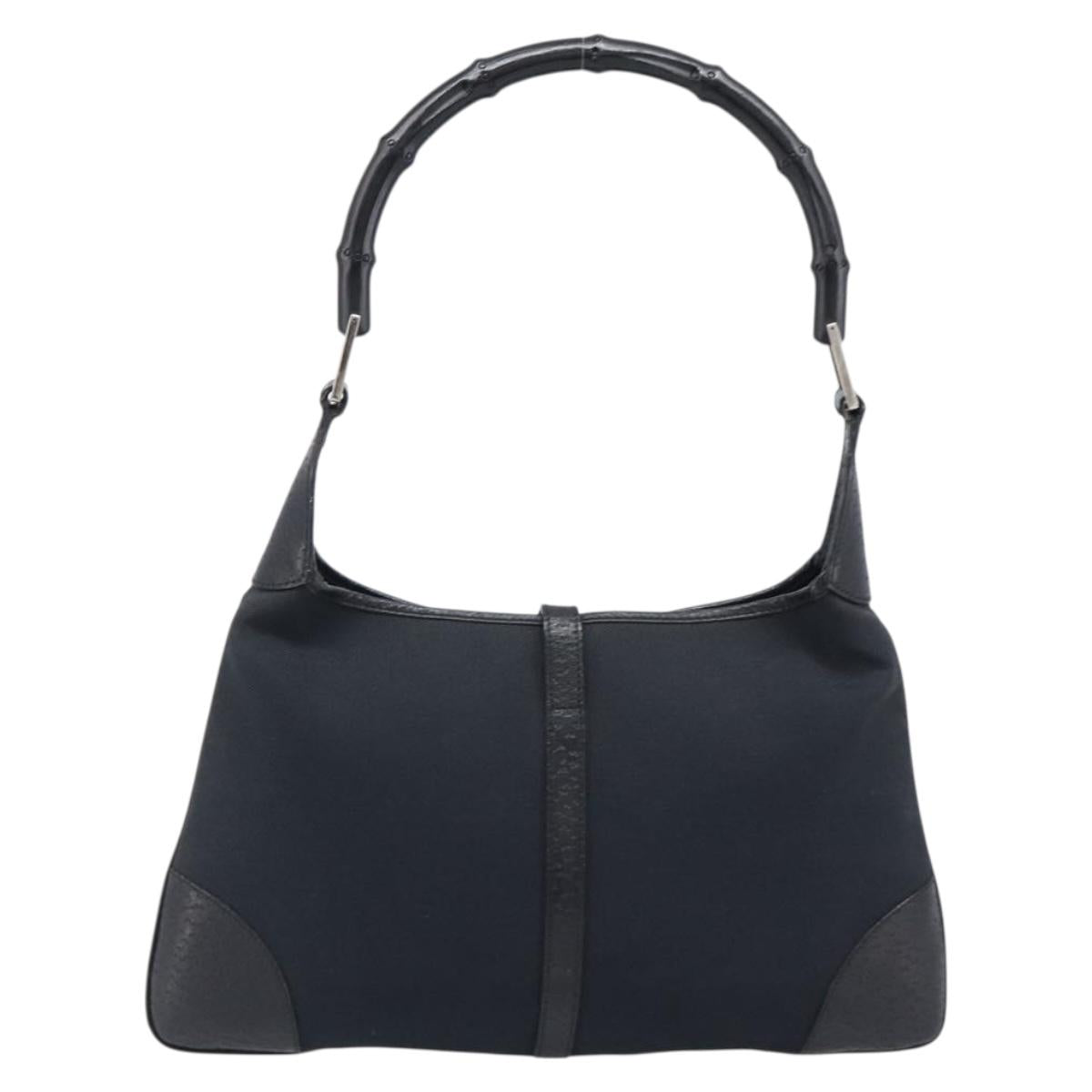 GUCCI Bamboo Jackie Shoulder Bag Canvas Black Silver 001 4060 Auth 204135A