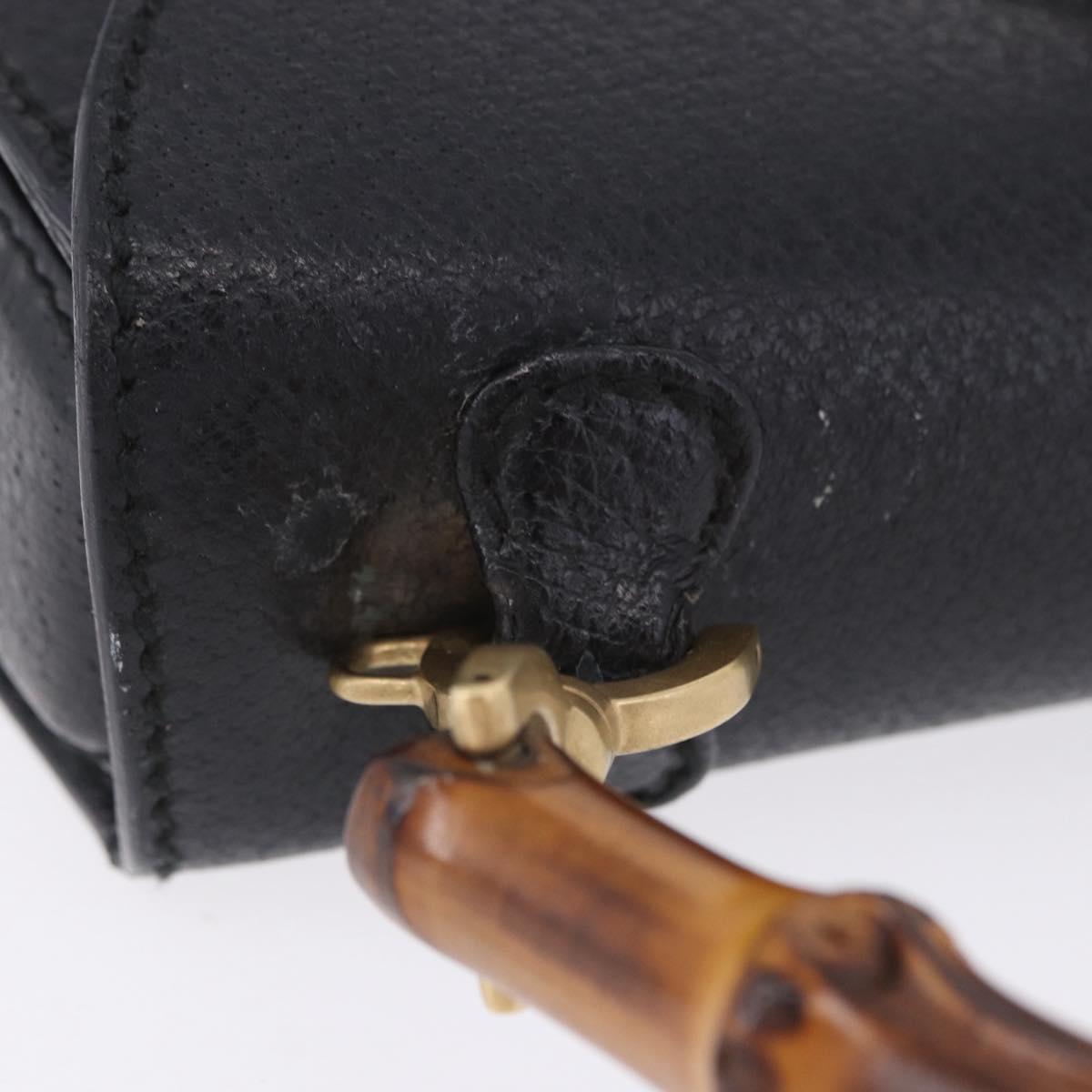 GUCCI Bamboo Hand Bag Leather Black Gold 000 2046 0188 Auth 204145V