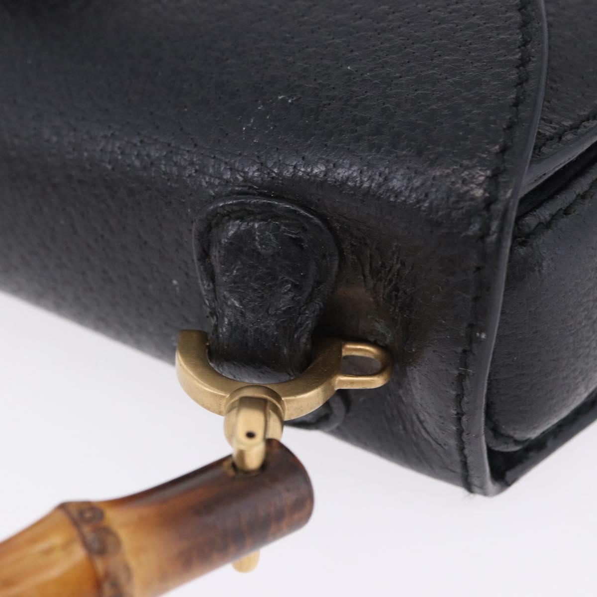 GUCCI Bamboo Hand Bag Leather Black Gold 000 2046 0188 Auth 204145V