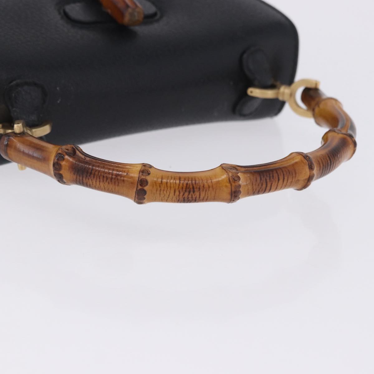 GUCCI Bamboo Hand Bag Leather Black Gold 000 2046 0188 Auth 204145V