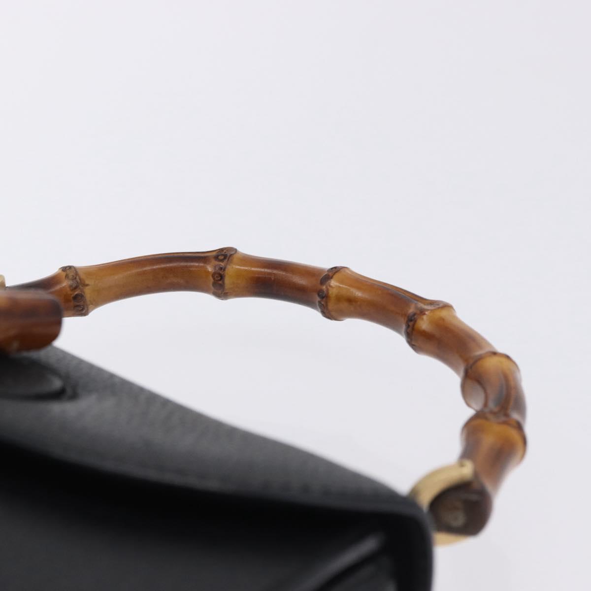 GUCCI Bamboo Hand Bag Leather Black Gold 000 2046 0188 Auth 204145V