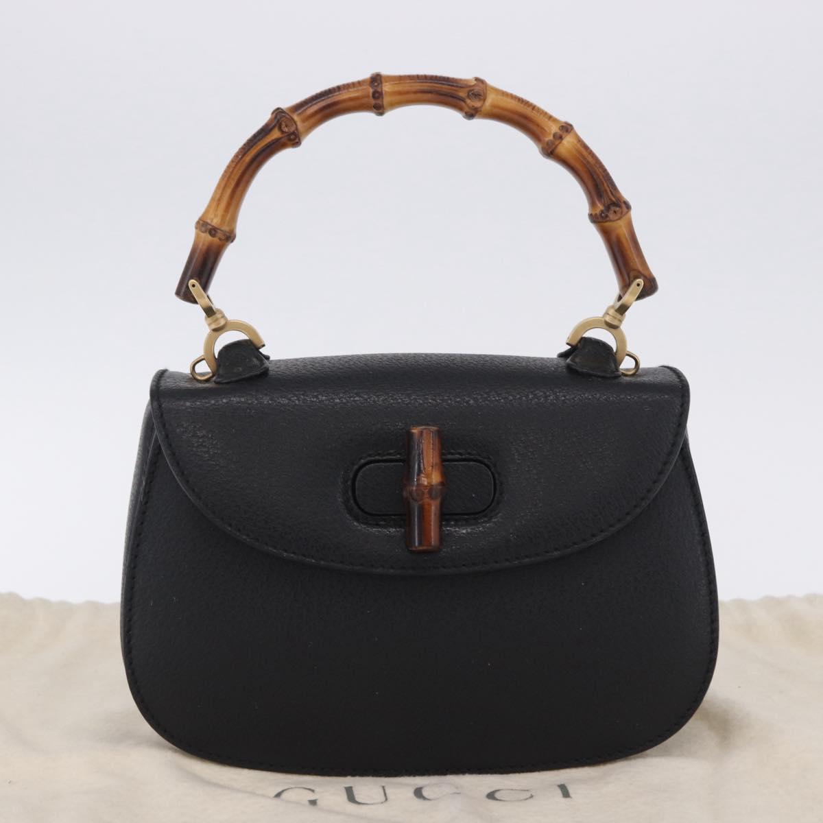 GUCCI Bamboo Hand Bag Leather Black Gold 000 2046 0188 Auth 204145V