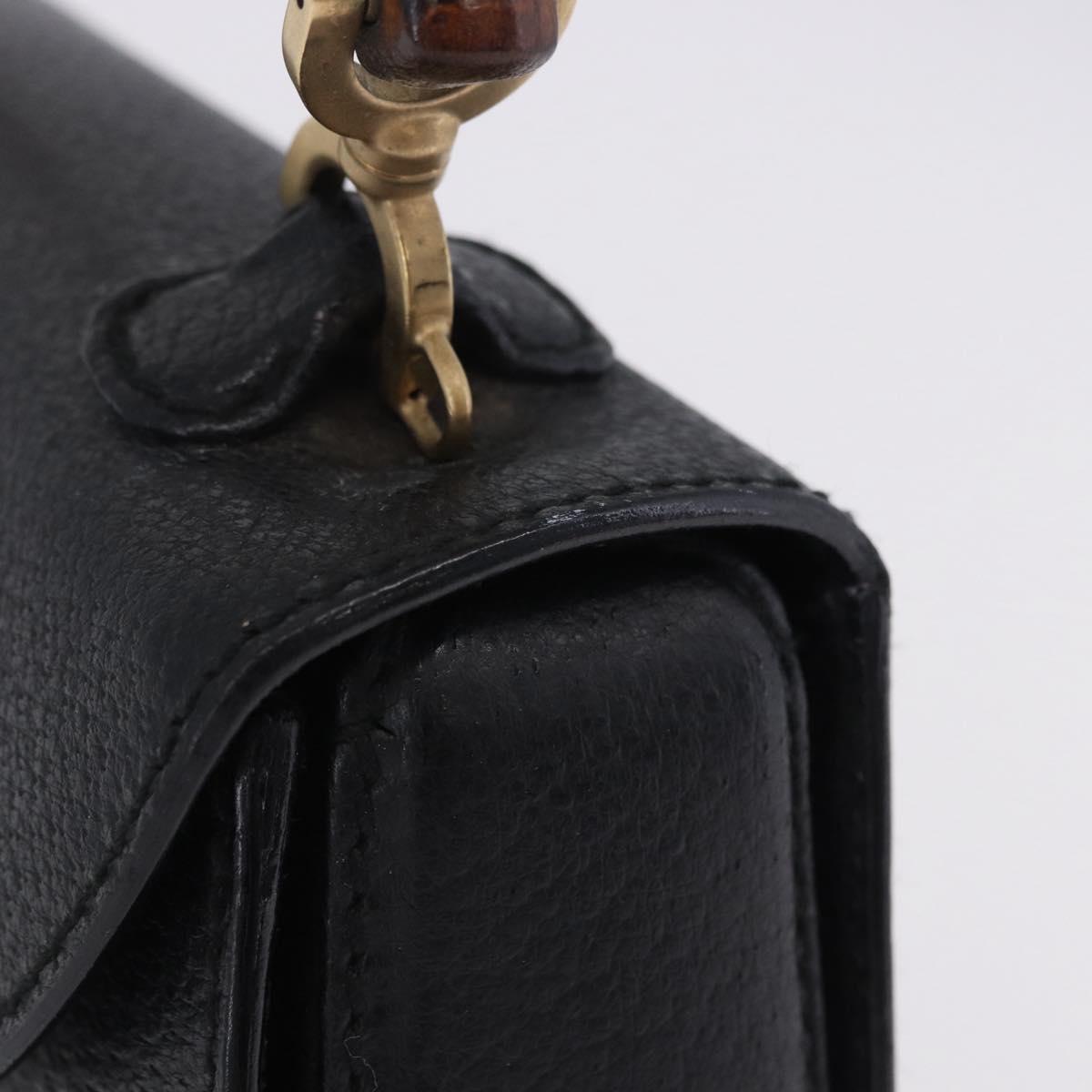 GUCCI Bamboo Hand Bag Leather Black Gold 000 2046 0188 Auth 204145V