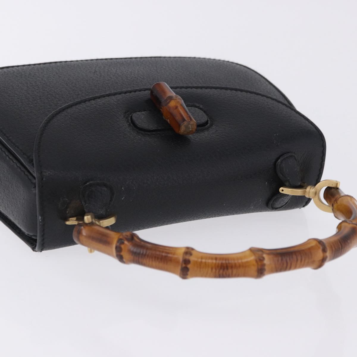 GUCCI Bamboo Hand Bag Leather Black Gold 000 2046 0188 Auth 204145V