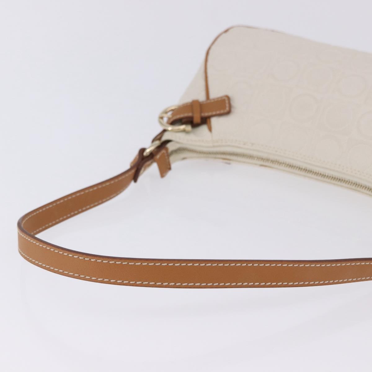 Salvatore Ferragamo Gancini Accessory Pouch PVC Canvas White Gold Auth 204147