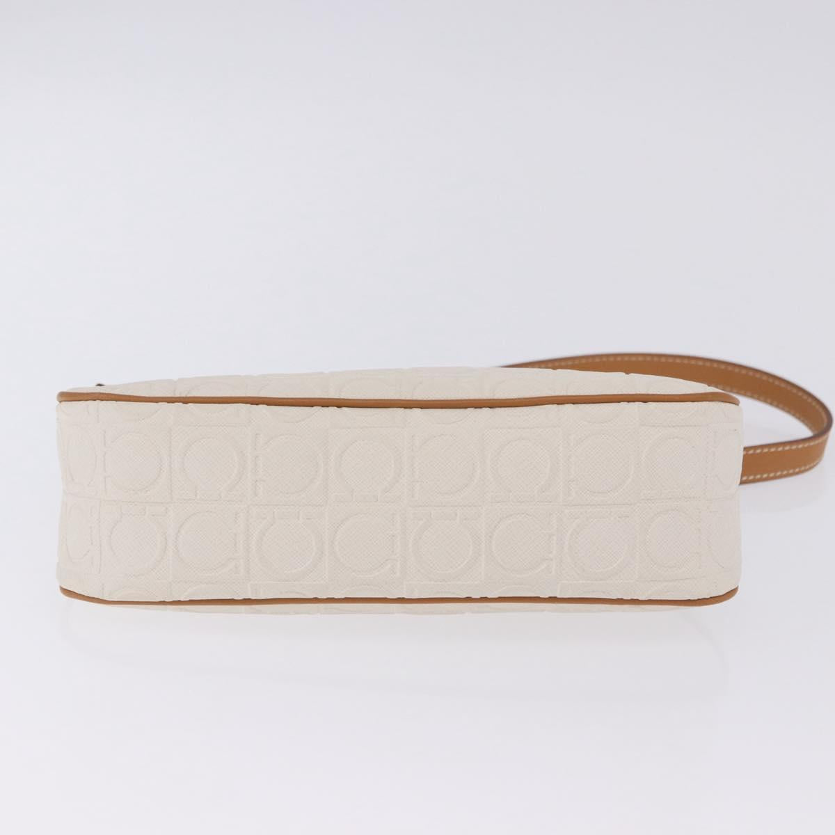 Salvatore Ferragamo Gancini Accessory Pouch PVC Canvas White Gold Auth 204147