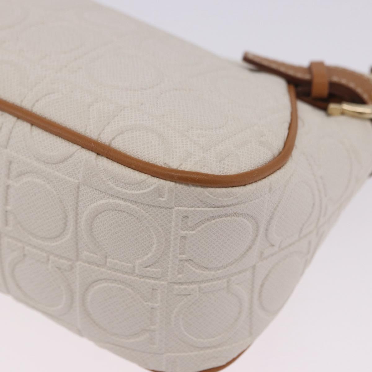 Salvatore Ferragamo Gancini Accessory Pouch PVC Canvas White Gold Auth 204147