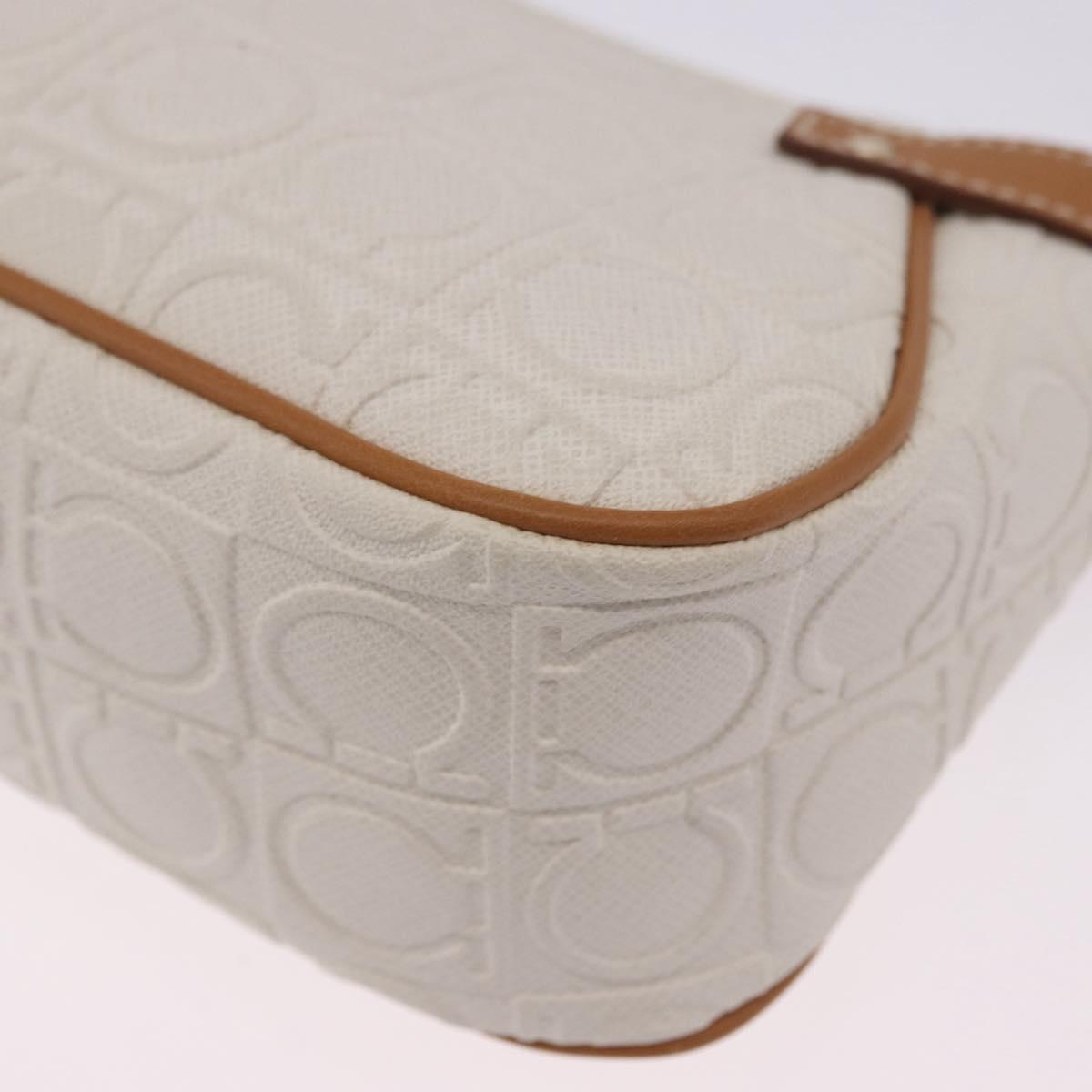 Salvatore Ferragamo Gancini Accessory Pouch PVC Canvas White Gold Auth 204147