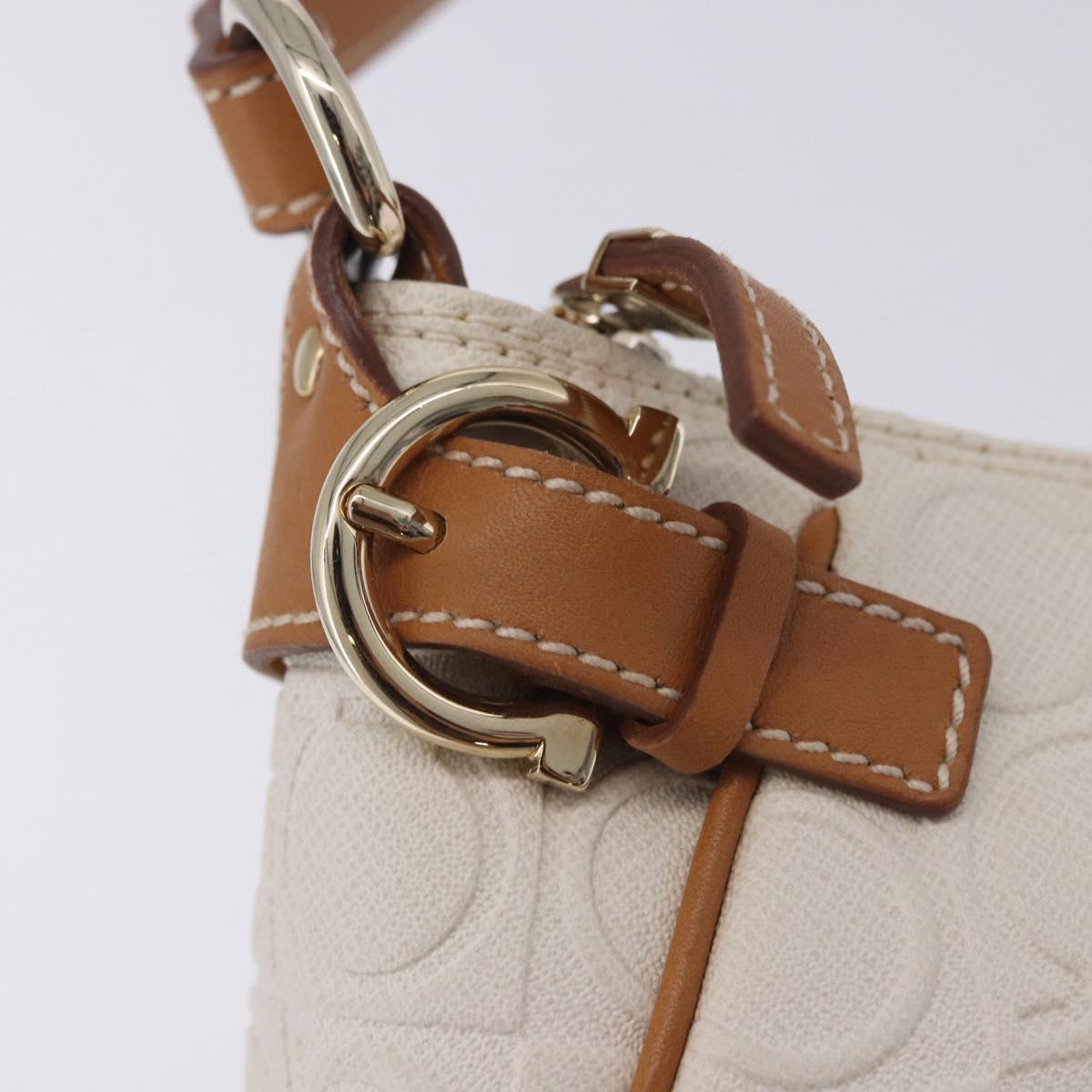 Salvatore Ferragamo Gancini Accessory Pouch PVC Canvas White Gold Auth 204147