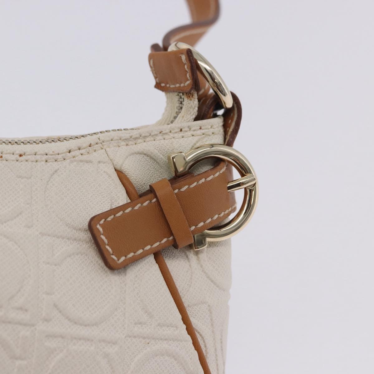 Salvatore Ferragamo Gancini Accessory Pouch PVC Canvas White Gold Auth 204147