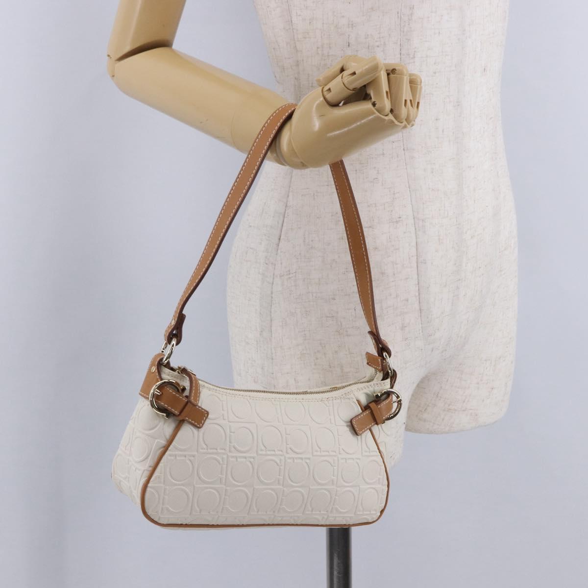 Salvatore Ferragamo Gancini Accessory Pouch PVC Canvas White Gold Auth 204147