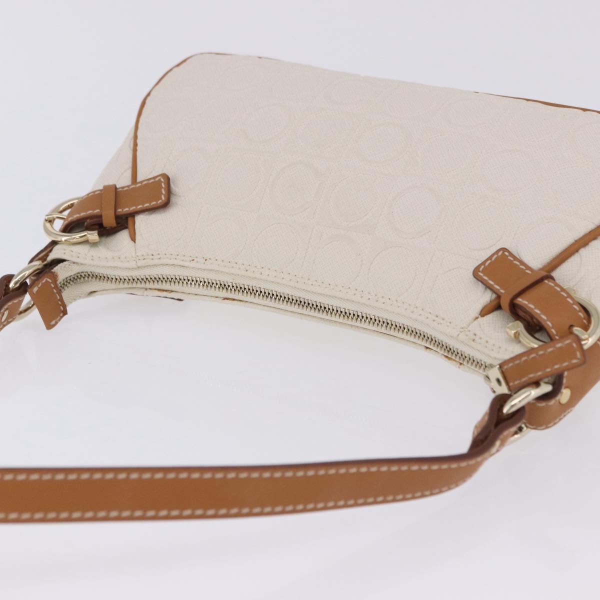 Salvatore Ferragamo Gancini Accessory Pouch PVC Canvas White Gold Auth 204147