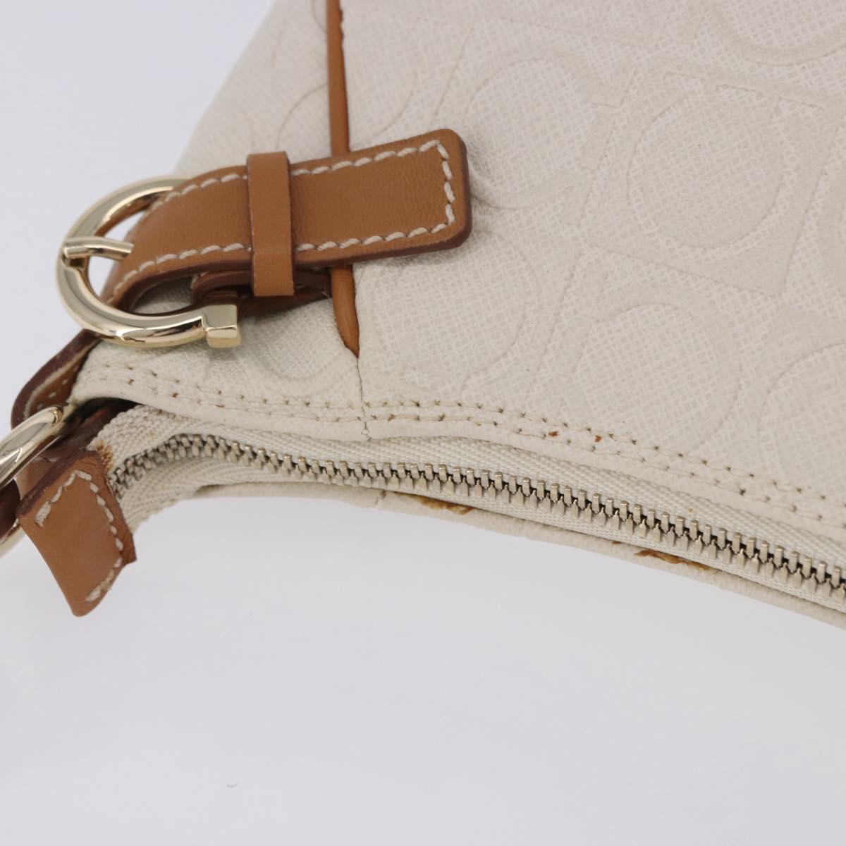 Salvatore Ferragamo Gancini Accessory Pouch PVC Canvas White Gold Auth 204147