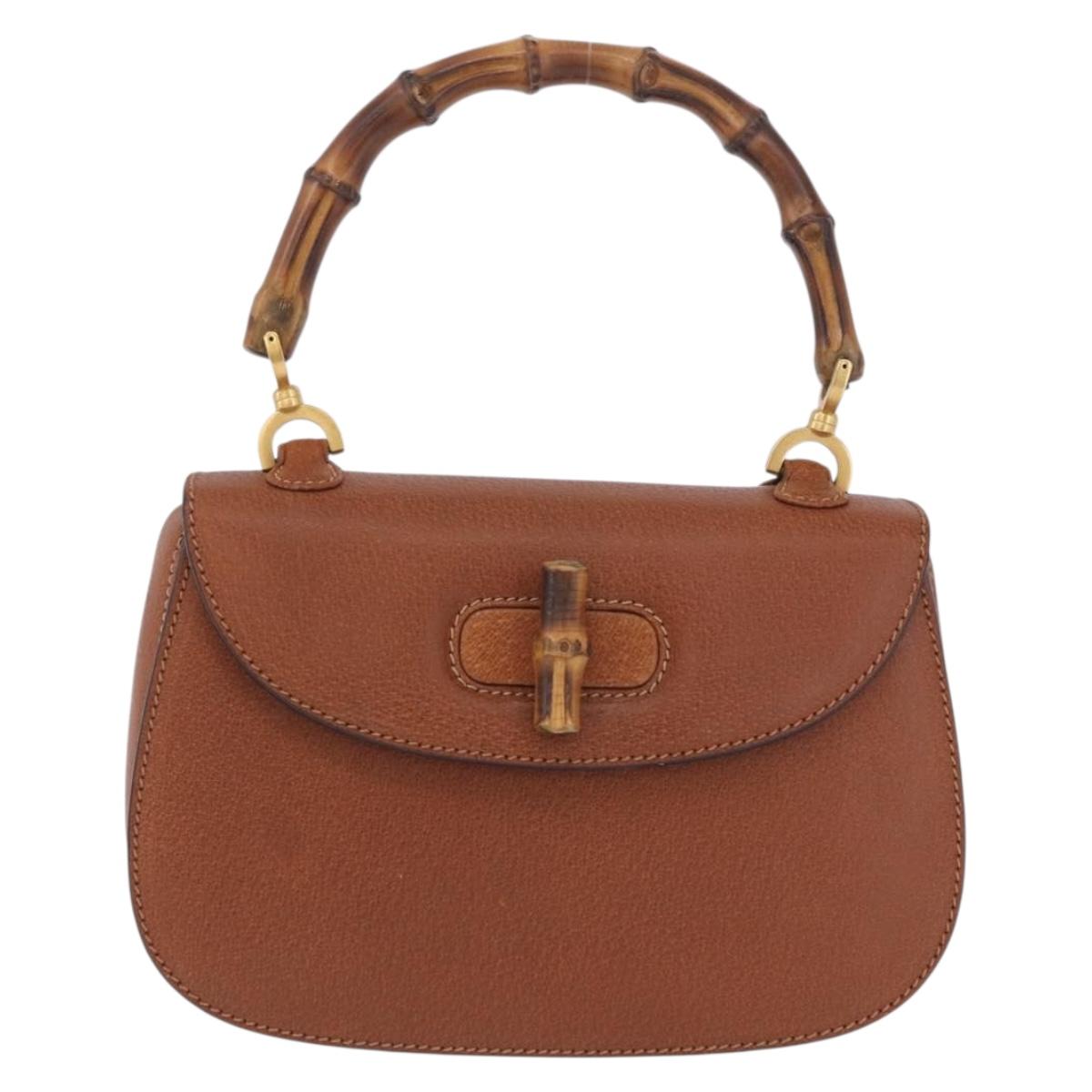 GUCCI Bamboo Hand Bag Leather Brown Gold 000 46 0188 Auth 204148V