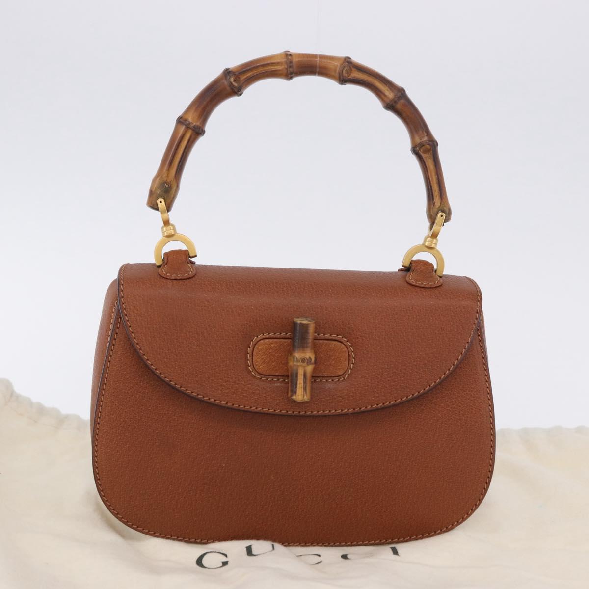 GUCCI Bamboo Hand Bag Leather Brown Gold 000 46 0188 Auth 204148V