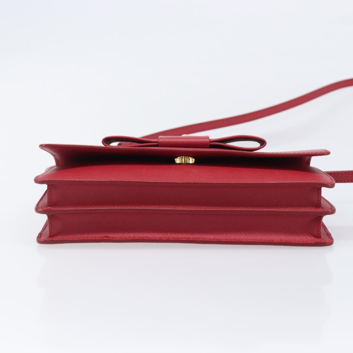 PRADA Chain Wallet Shoulder Bag Safiano leather Red Gold Auth 204149V