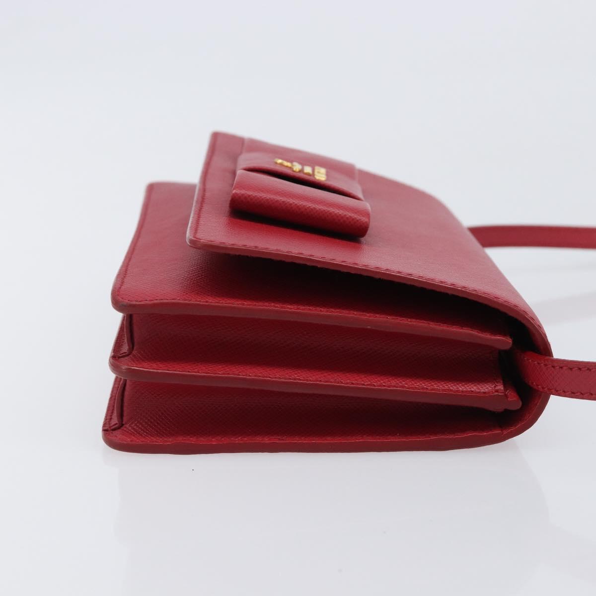 PRADA Chain Wallet Shoulder Bag Safiano leather Red Gold Auth 204149V